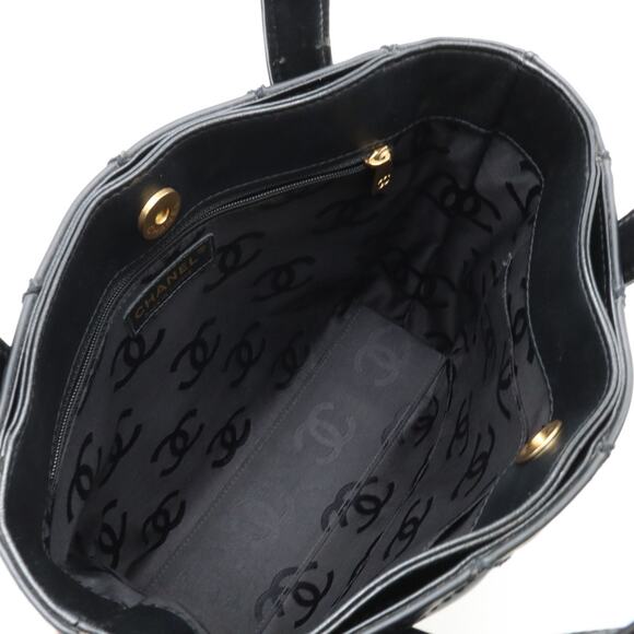 Authentic CHANEL CC Wild Stitch Vintage Quilted Shoulder Bag Tote Lambskin Black - Picture 6 of 7